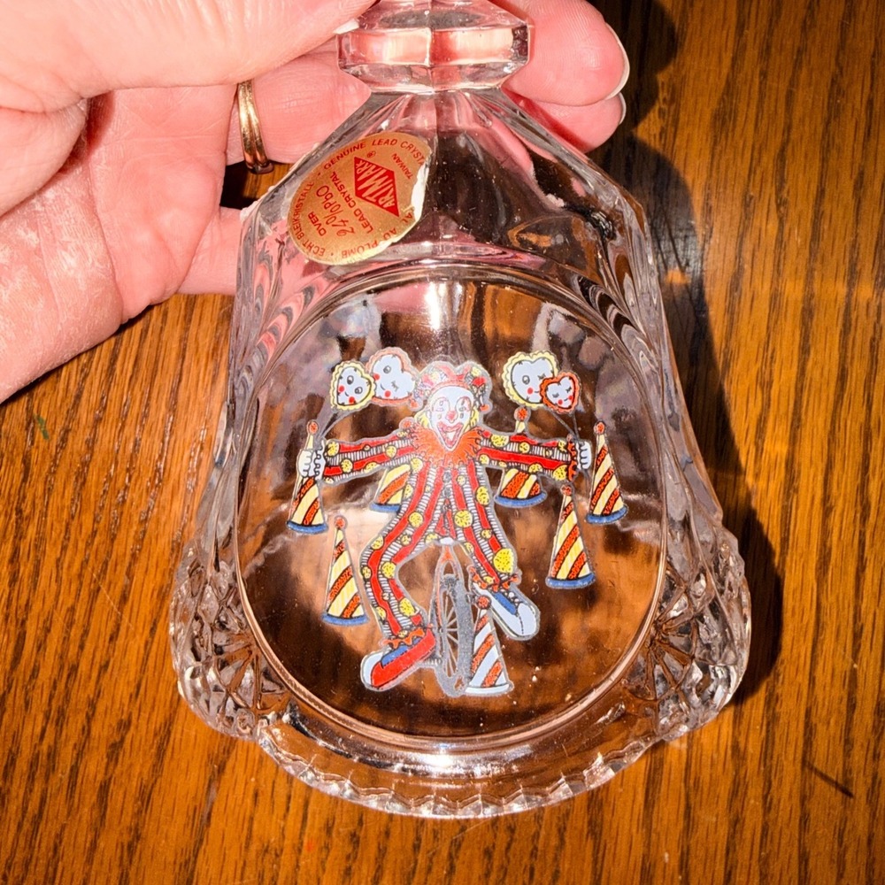 Artmark‎ 1990 Vintage 24% Lead Crystal Unicycle Clown Hand Bell Circuscore
